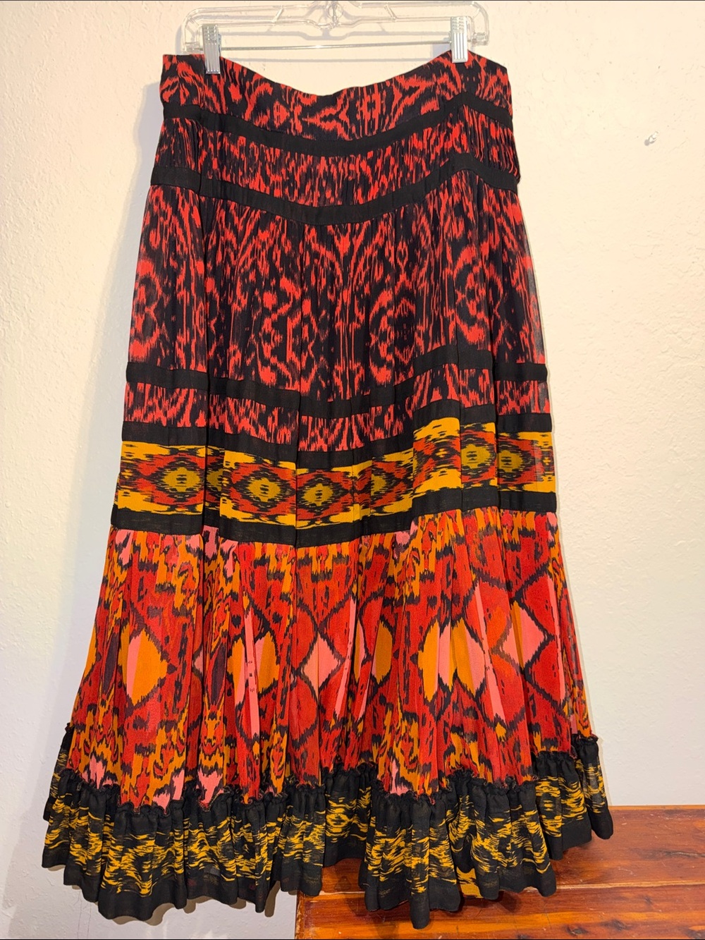 Vintage Red, Black & Yellow Tribal Print Maxi Skirt
